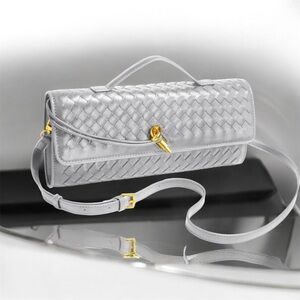 Silver Woven Clutch Bag